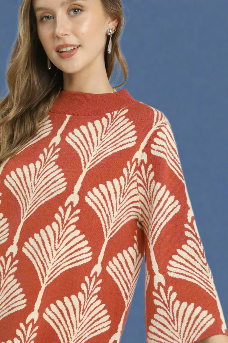 Abstract Print Pullover Sweater - Rose Clay