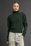 Ruffle Mock Neck Sweater - Hunter Green