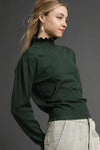 Ruffle Mock Neck Sweater - Hunter Green