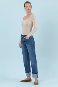 High Rise Cuffed Ankle Straight Jeans LV18
