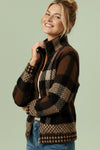 High Neck Zipper Plaid Sweater Cardigan
