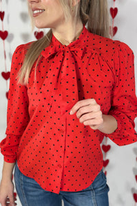 Bow Blouse With Hearts - Red
