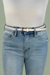 Faux Leather Skinny Braided Belt - White