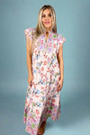 Mixed Print Midi Dress - Pink