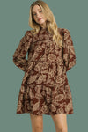 Floral Smocked Tiered Mini Dress - Brown