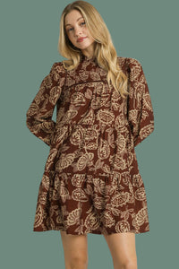 Floral Smocked Tiered Mini Dress - Brown
