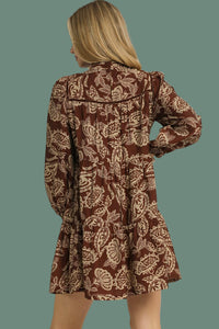Floral Smocked Tiered Mini Dress - Brown