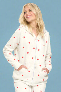 Heart All Over Zip-Up Hoodie - Grey