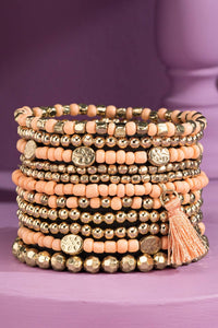 12 Layered Stretch Bracelet Set - Peach