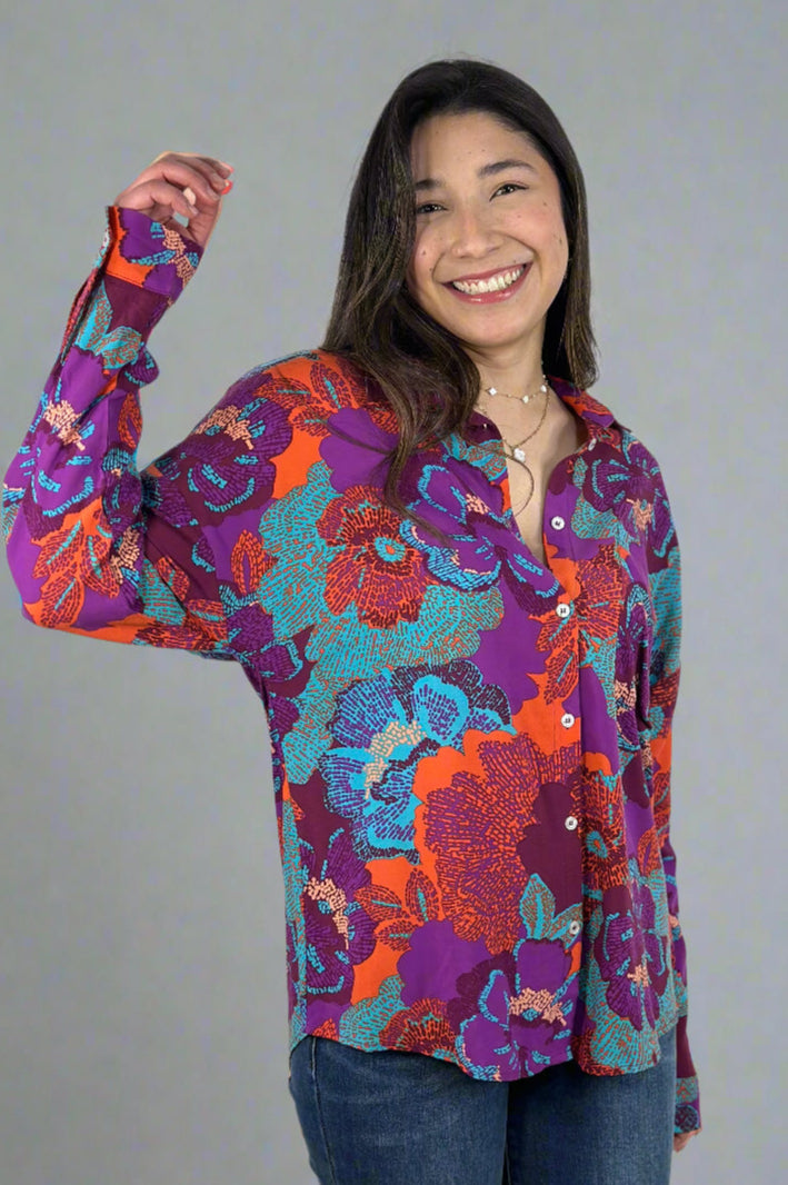 Purple Floral Button Down