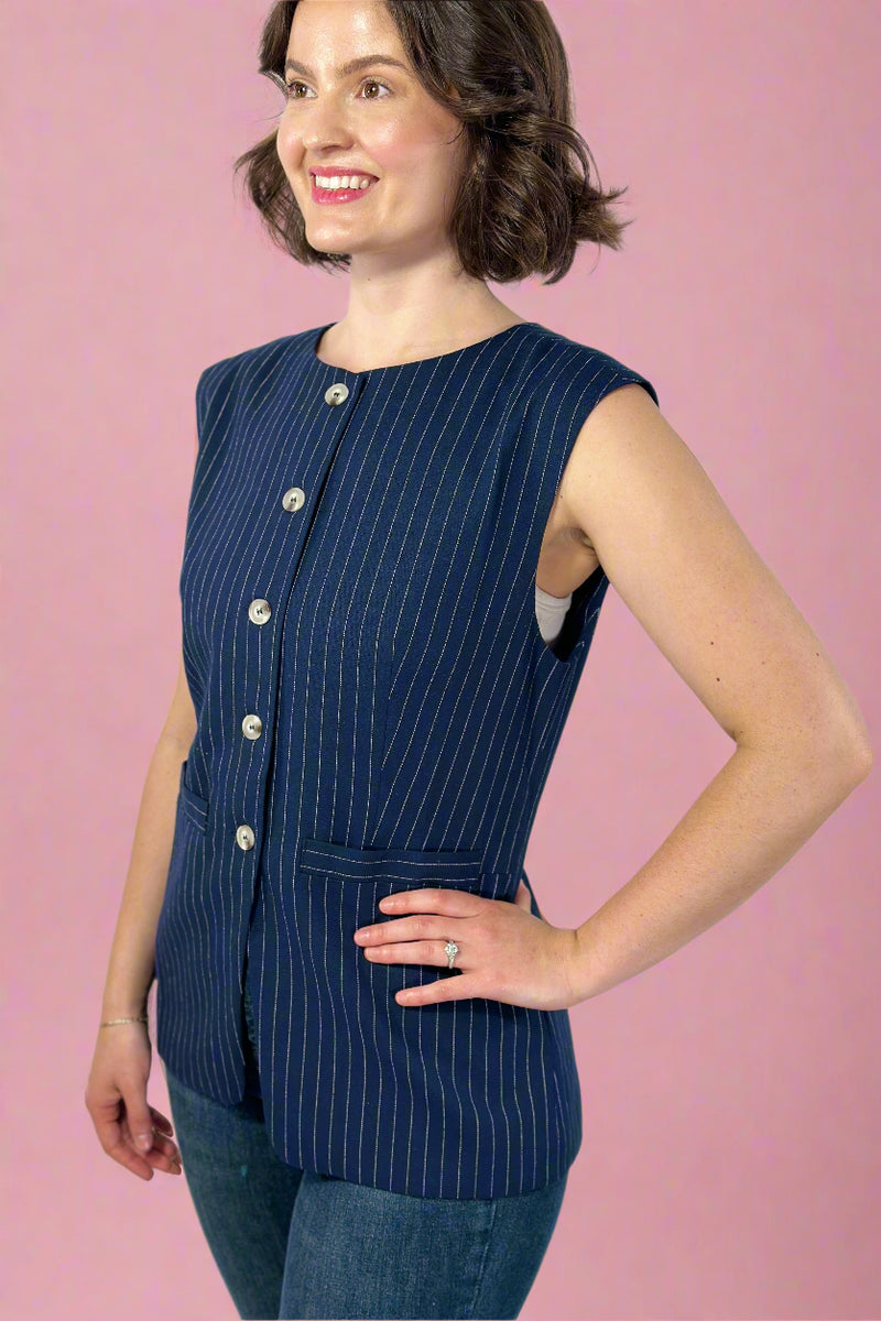Striped Woven Vest - Navy
