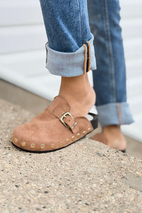Toni - Latte Studded Buckle Clog