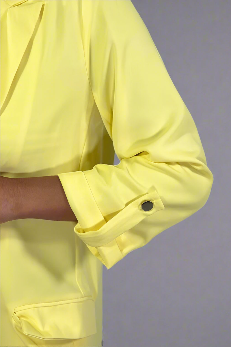 Roll Up Sleeve Open Blazer - Yellow