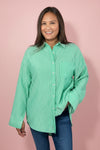 Oversized Striped Long Sleeve Shirt - Green