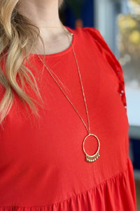 Metallic Fringe Hoop Pendant  Necklace Gold