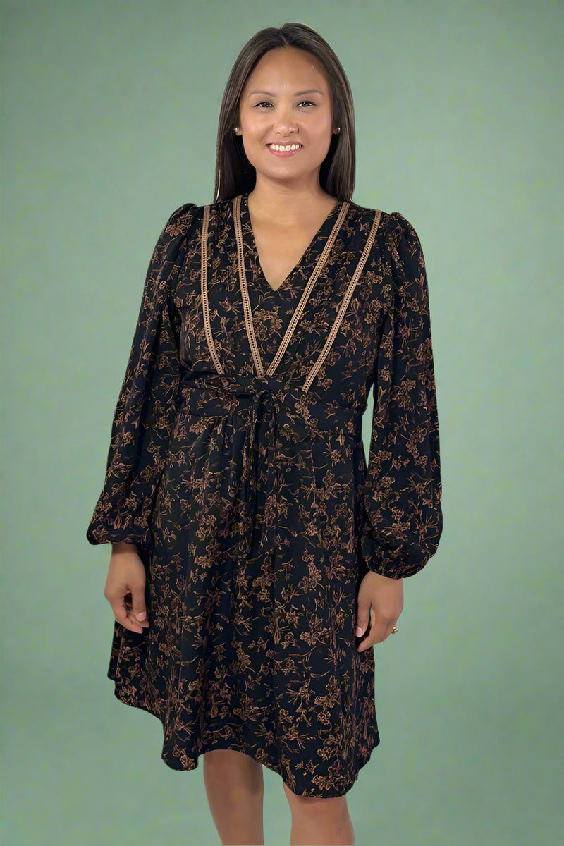 Floral V-Neck Long Sleeve Mini Dress