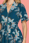 Floral Zip Front Midi Dress - Blue