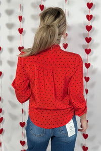 Bow Blouse With Hearts - Red