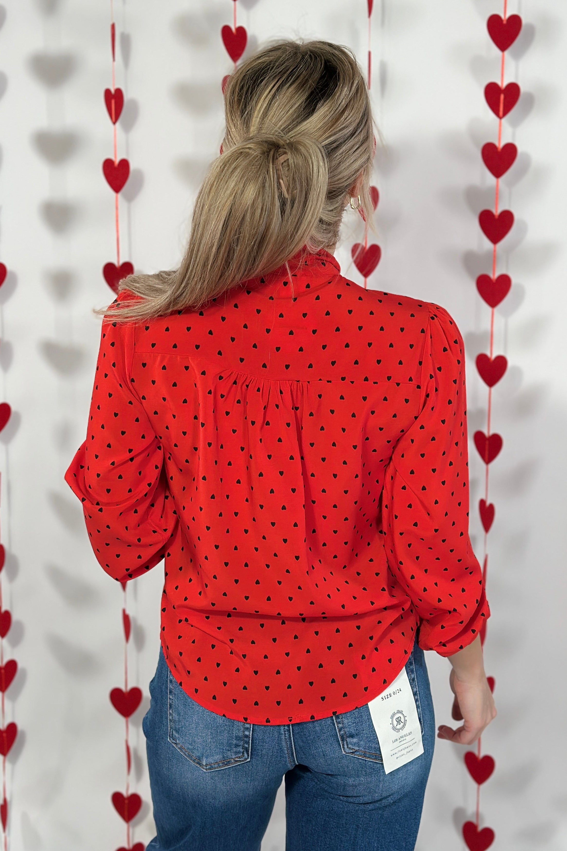 Bow Blouse With Hearts - Red