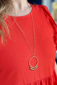 Metallic Fringe Hoop Pendant  Necklace Gold