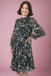 Floral Smocked Yoke Tiered Dress - Black