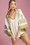 Embroidered Gauzy Top - Sage