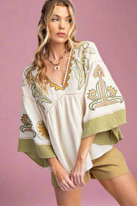 Embroidered Gauzy Top - Sage