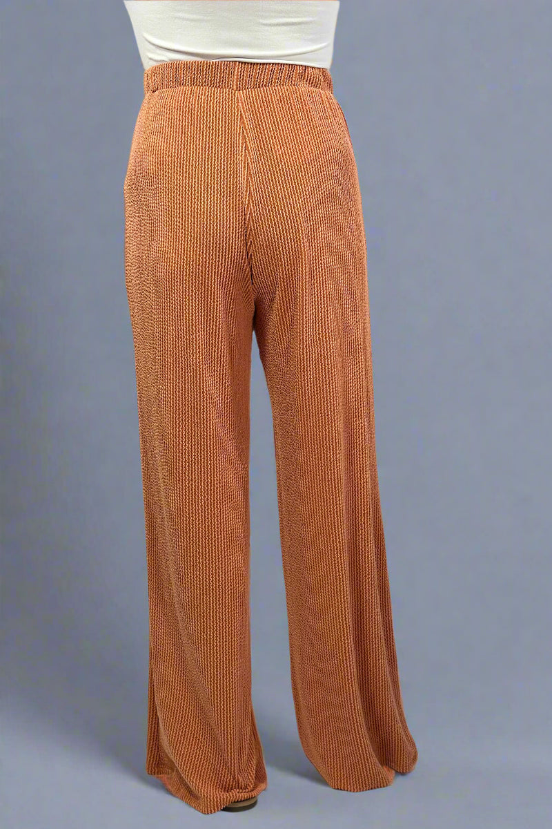 Ribbed Wide Leg Pants - Pumpkin