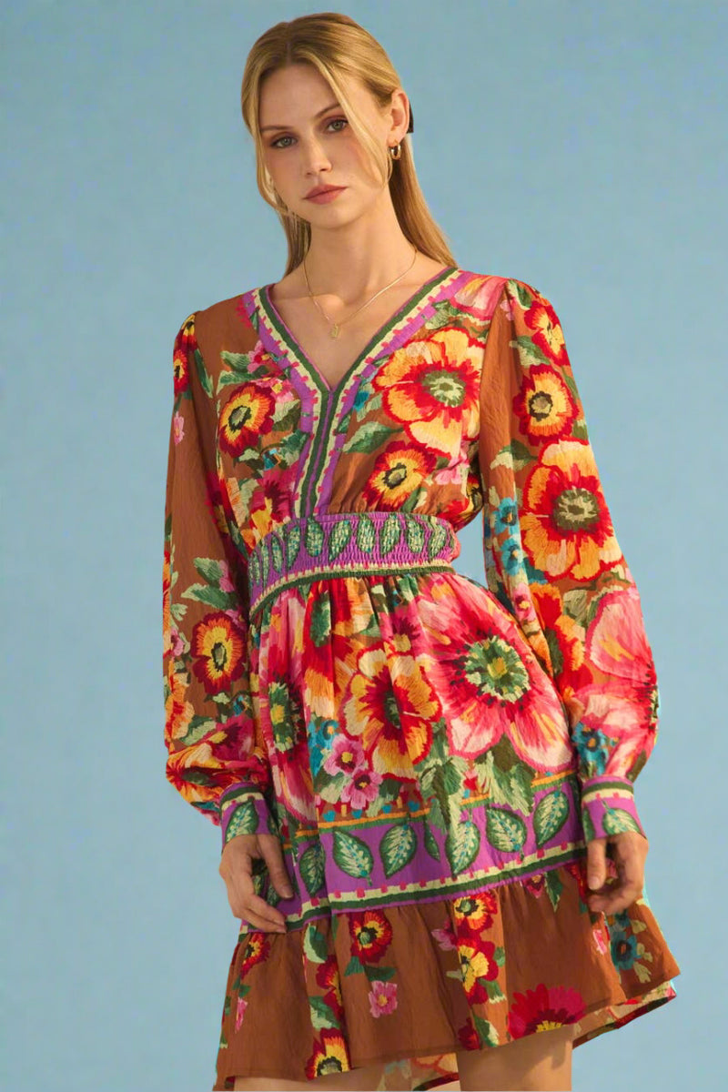 Floral Border Printed Mini Dress