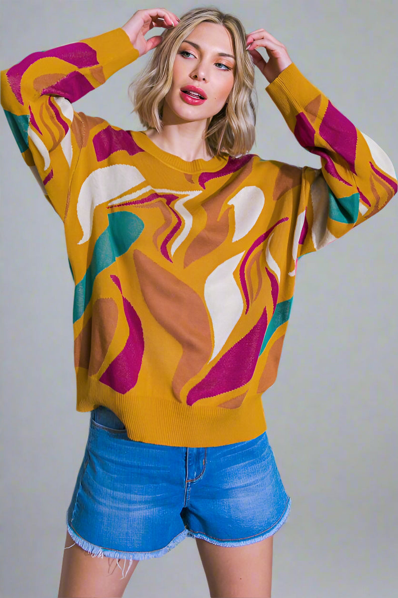 Graphic Sweater Top - Mustard