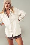 Reversible Plaid Corduroy Shacket - Cream