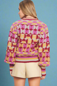 Multicolor Circle Puff Sleeve Sweater - Ivory