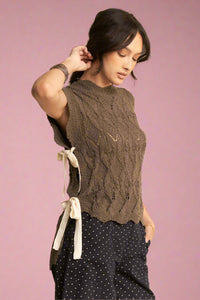 Ribbon Bow Ties Scalloped Knit Top