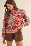Heart Pattern Pullover Sweater - Pink