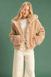Toggle Hooded Sherpa Jacket - Taupe