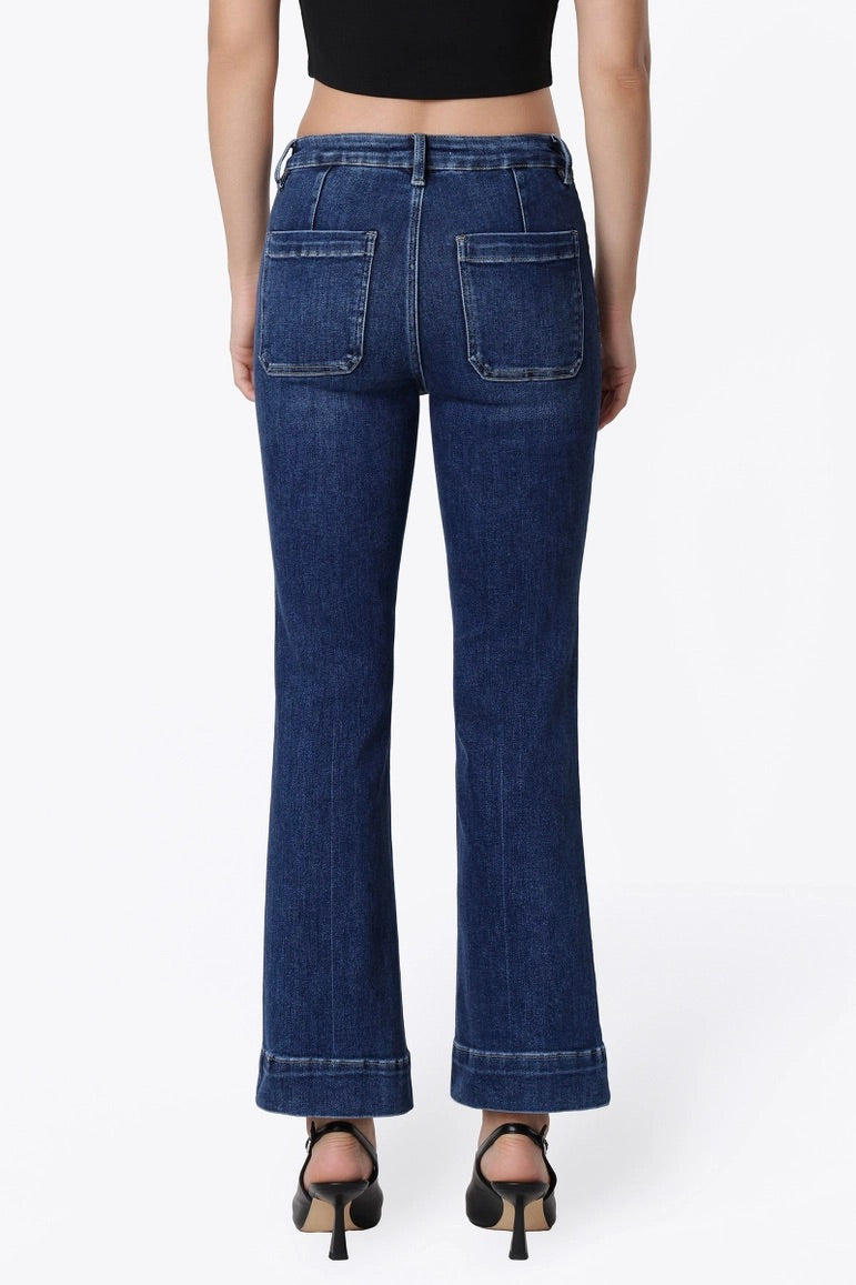 High Rise Patch Pocket Flare Jeans LV2092