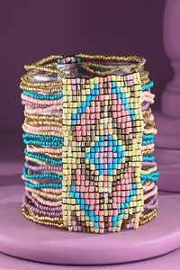Southwestern Seed Bead Stretch Bracelet - Pink