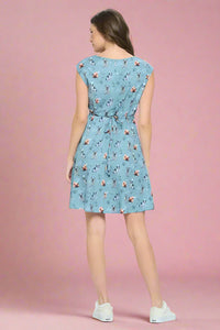 Pugs And Paws Print Dress - Blue