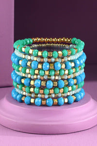 9 Set Stackable Stretch Bracelet - Turquoise