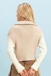 Contrasting Sleeves Sweater Cardigan - Sand