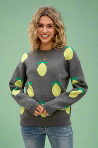 Lemon Knit Sweater - Grey