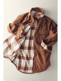 Reversible Plaid Corduroy Shacket - Brown
