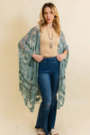 Embroidered Leaf Botanical Kimono Sage