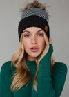 Dk. Gray & White Striped Pom Hat