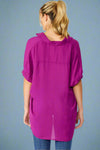 Oversized Button Down Short Sleeve Solid Top - Magenta