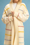 Striped Open Front Long Cardigan - Cream