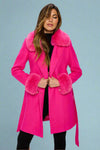 Faux Fur-Trimmed Belted Coat - Hot-Pink