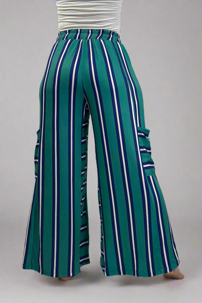 Striped Wide Leg Pants - Teal