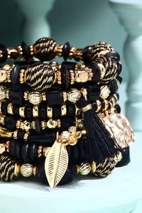 7 Strand Multi Bead Stretch Bracelet - Black