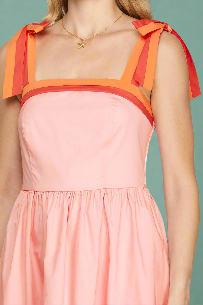 Color Block Tube Midi Dress - Pink